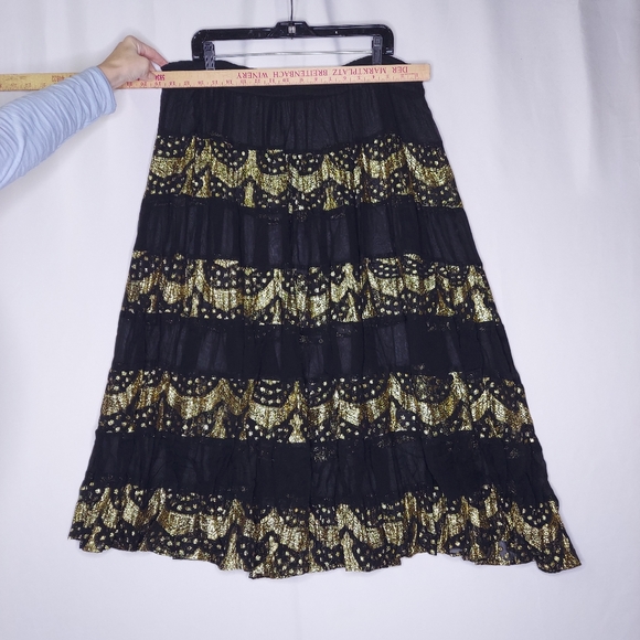 Sheer Maxi Skirt 1X Black Metallic Lace Full Aline Midi Maxi Skirt Boho Witchy - Picture 7 of 8